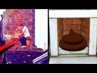 SHITE IN SCOTLAND: Young man lays a brick in chimney